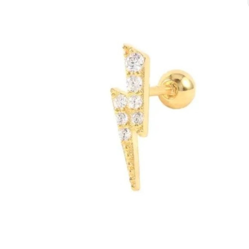 Dainty Diamond Lightening Bolt Stud Earring Screw in Tragus Hypoallergenic stud